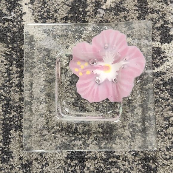Pizzo Glass Art Hibiscus Trinket Tray - Picture 3 of 4